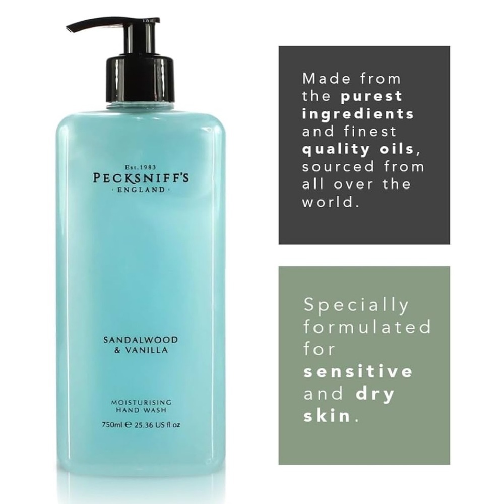 NEW PECKSNIFF'S 2 Piece Set Sandalwood & Vanilla Hand Wash Pump Dispenser 750ml - Picture 4 of 5